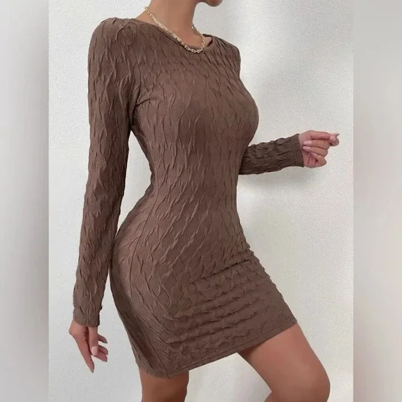 Textured Round Neck Bodycon Dress - Picture 2 of 4